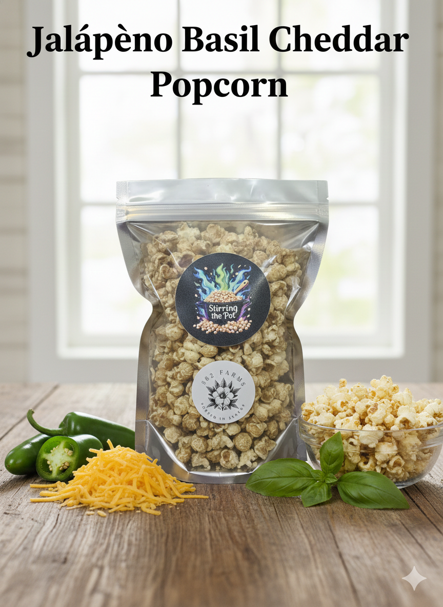 Jalapeño Basil Cheddar Popcorn
